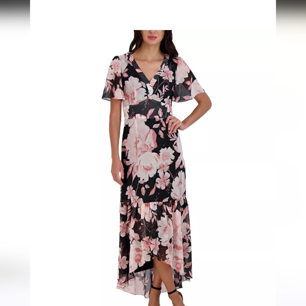 JULIA JORDANWomen's Floral-Print Flutter-Sleeve Maxi Dress Size 4 NWT